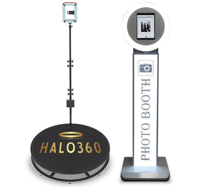 Interactive HALO360 photo booth featuring a modern circular platform and vibrant design for memorable event experiences.
