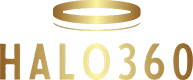 Halo 360 Photobooth logo featuring a golden halo above "HALO360" text, representing event photography and videography services.