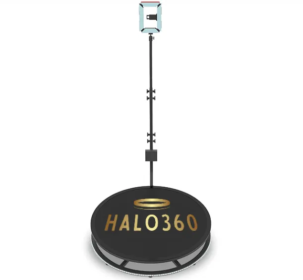 360 Video Booth by Halo 360 featuring a rotating platform, camera rig, and integrated lighting for immersive event experiences in Double Bay.