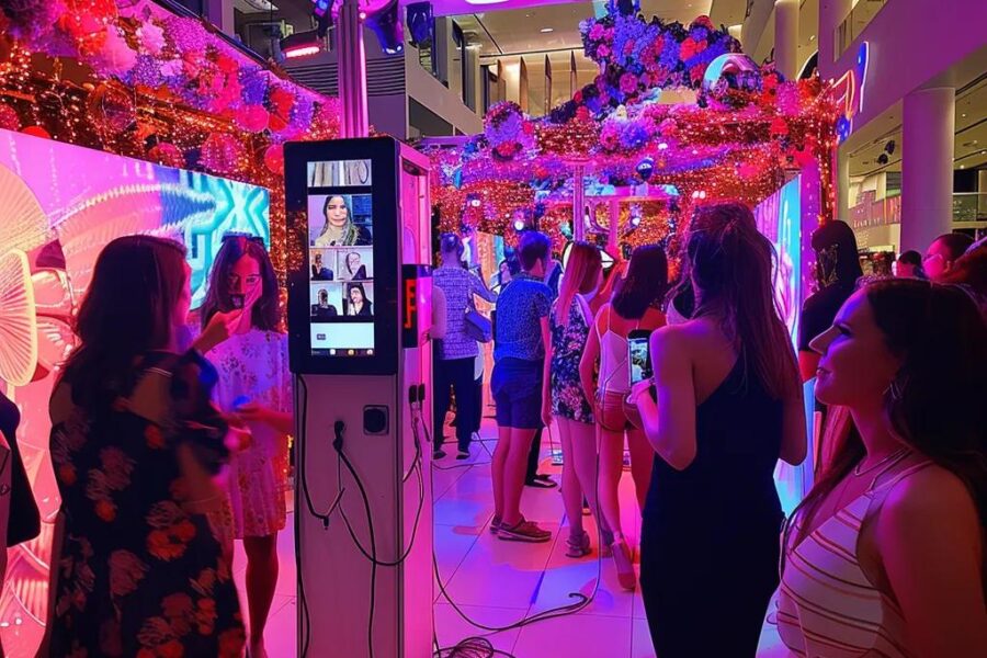 360 video booth at an event in Five Dock with guests capturing slow-motion videos