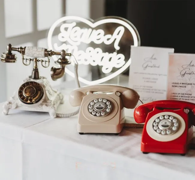 Close-up of a vintage telephone audio guestbook handset