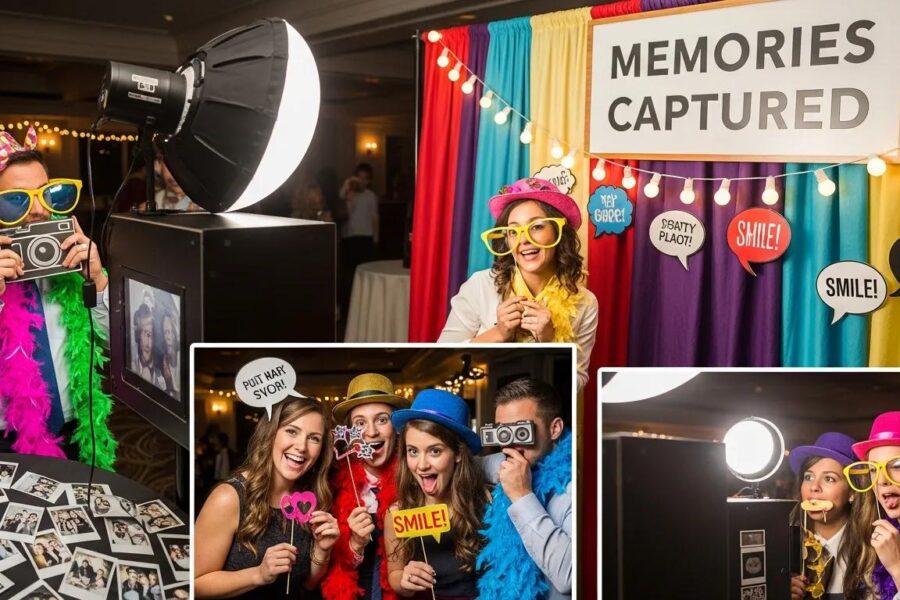 Photo booth setup with guests enjoying and capturing memories at an event