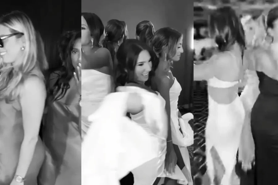 Guests participating in a dance challenge at a themed 360 photo booth