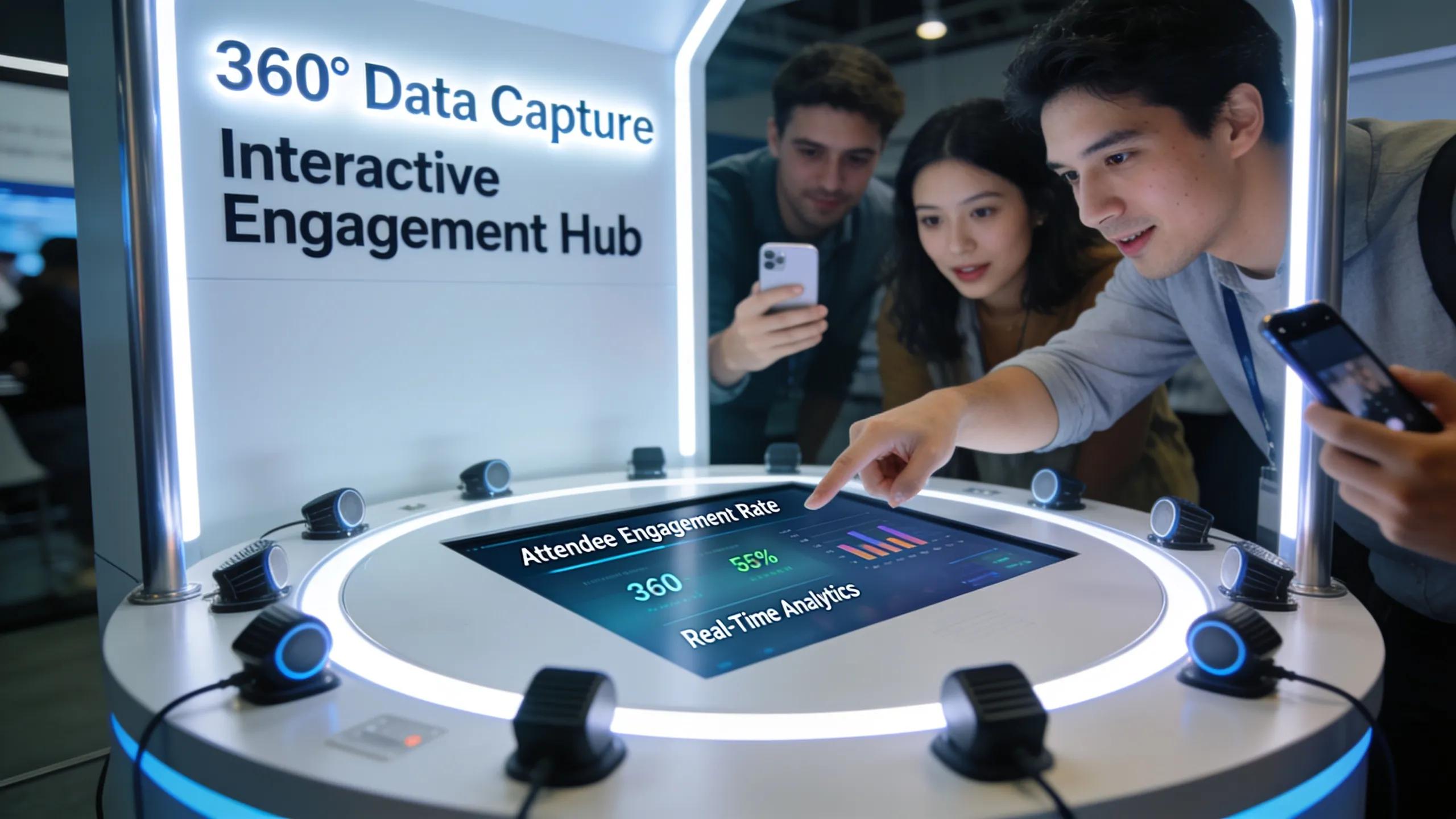 360 photo booth setup demonstrating data collection features during a corporate event