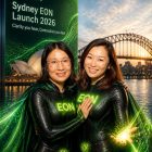 AI-generated superhero themed branded portrait at a corporate launch event