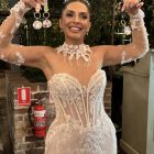 Bride holding her Halo360 Keychain Station keepsake