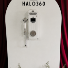 Video Guestbook phone booth with white arch backboard for heartfelt guest messages
