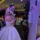 Bride using the Halo360 Video Guestbook at a real wedding