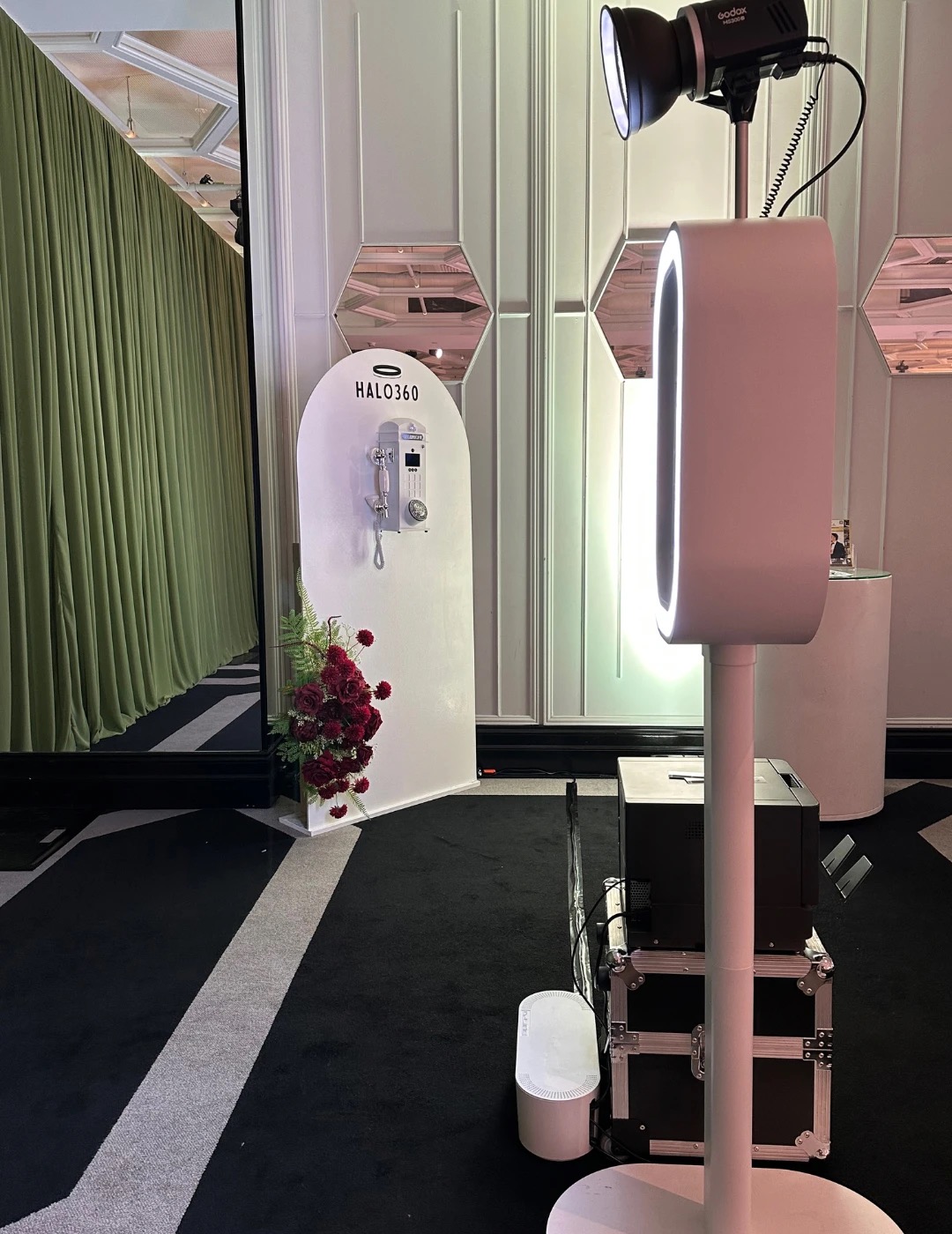 Halo360 Video Guestbook set up alongside a selfie booth